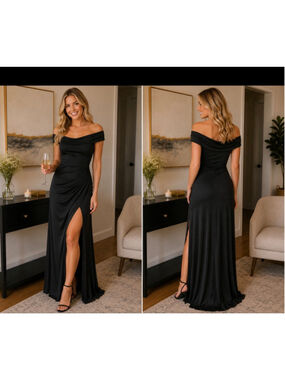 Women's OYS Black Off-Shoulder Maxi Dress L